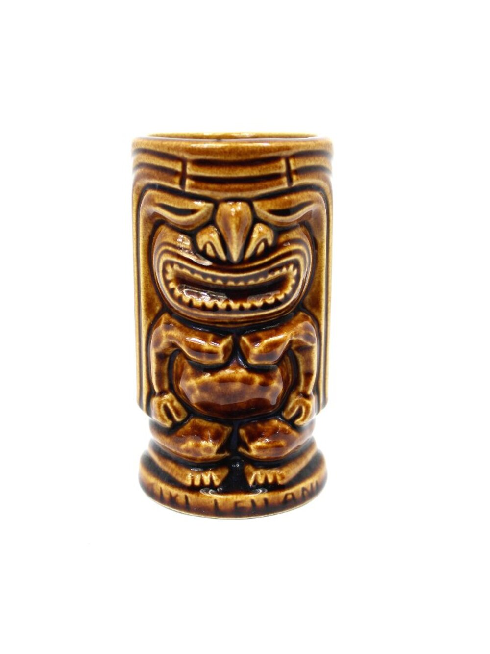 Tiki Leilani Glazed Brown Ceramic Tiki 5" Mug Polynesian Barware Vintage MCM
